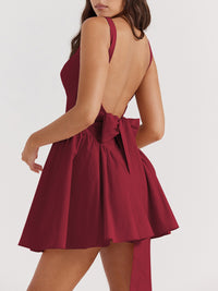 Backless Bow Detail Square Neck Mini Dress