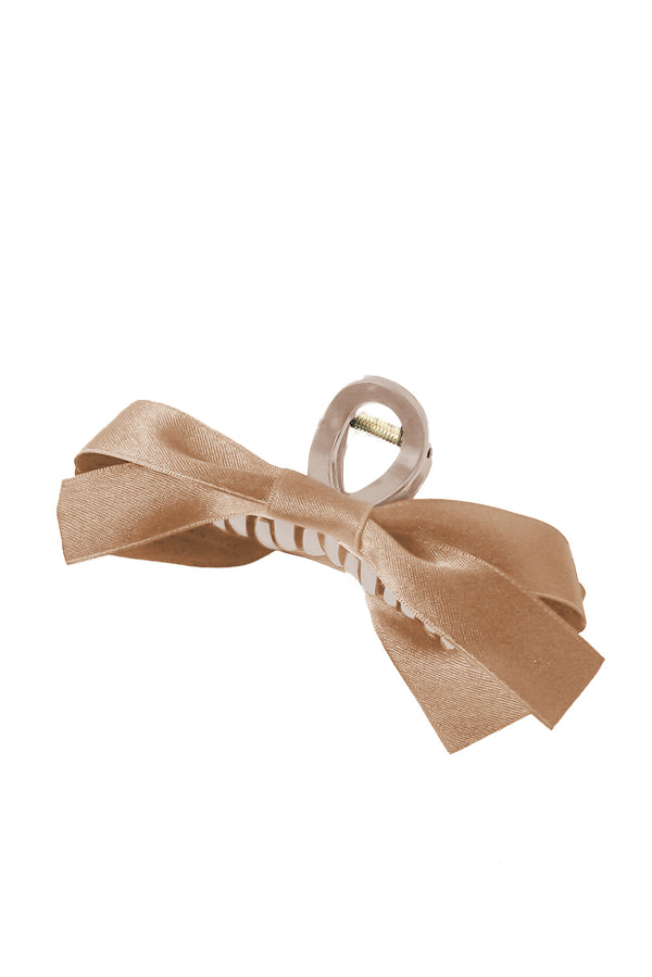 French Beige Bow Decor Large Hair Claw Clip Women's Beauty Accessories