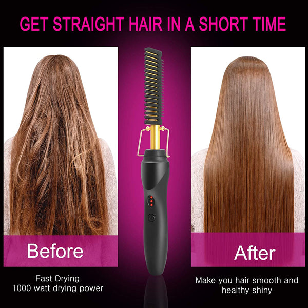 2 In1 Hot Comb Hair Straightener Electric Heating Comb Fast Heating