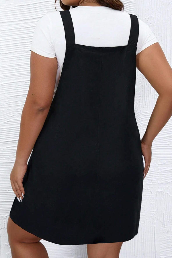 Overall Dress Plus Size fashion Black Solid Buttoned Straps