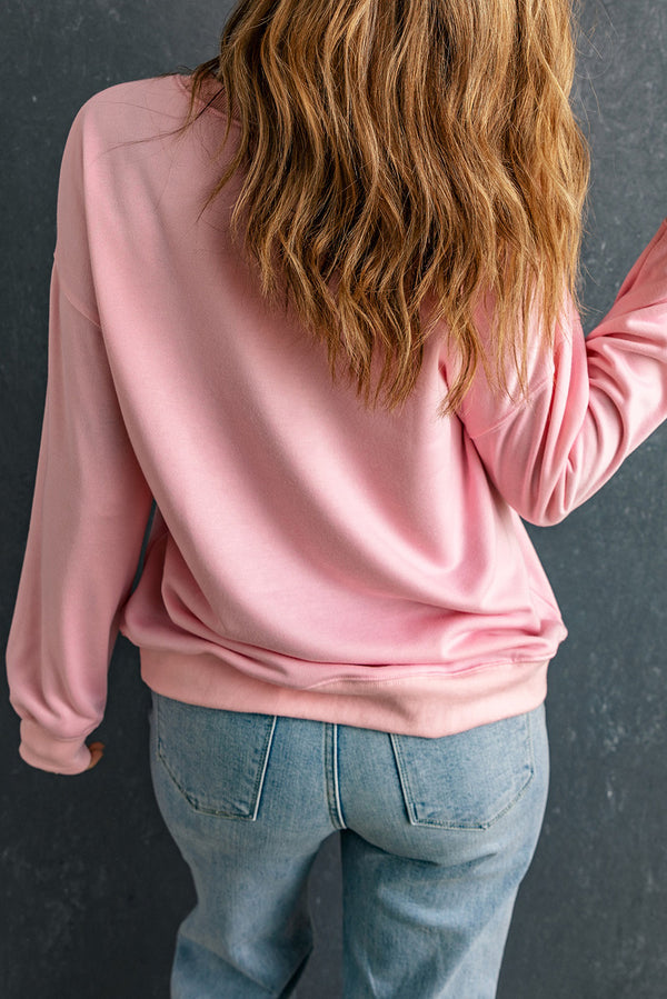 Pink Solid Classic Crewneck Pullover Sweatshirt Ladies fashion Sweaters