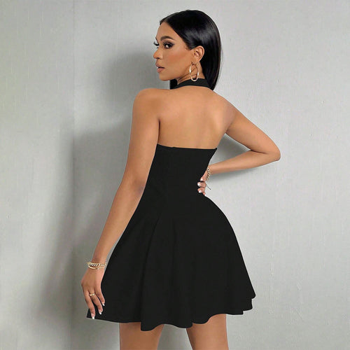 Elegant Elegant Sneaky Design Halter Waist Slimming A line Large Hem Dress