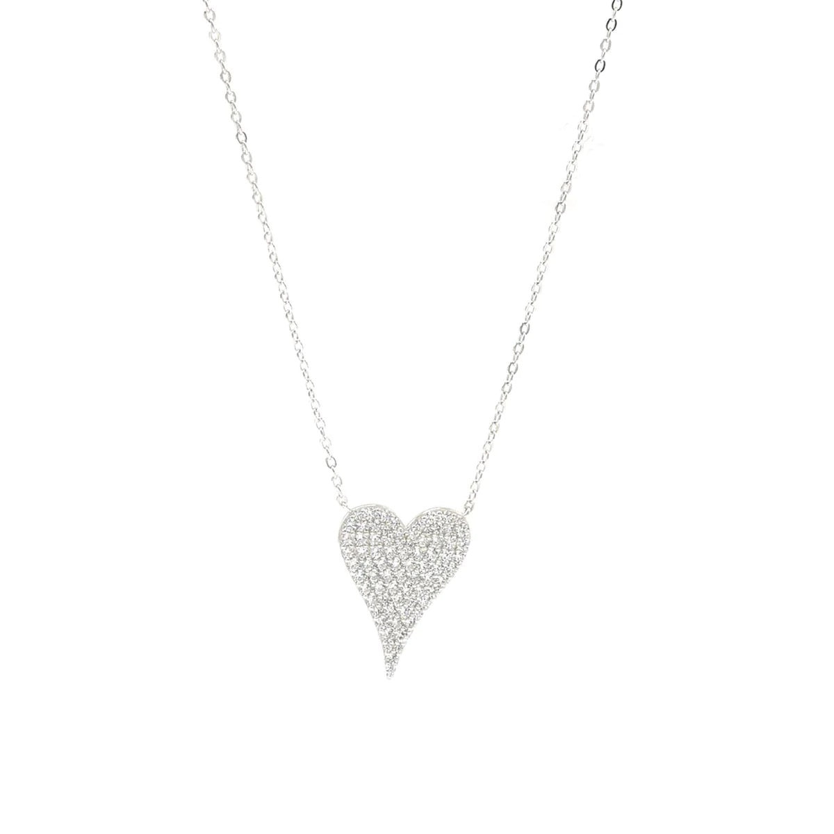 Large Heart Necklace, .925 Sterling Silver Pave Cubic Zirconia Hypoallergenic Heart Necklace