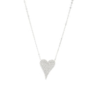 Large Heart Necklace, .925 Sterling Silver Pave Cubic Zirconia Hypoallergenic Heart Necklace