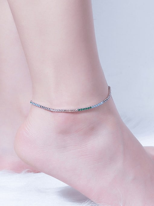 Colorful Tennis Anklet, .925 Sterling Silver Diamond CZ Waterproof Luxury Anklet