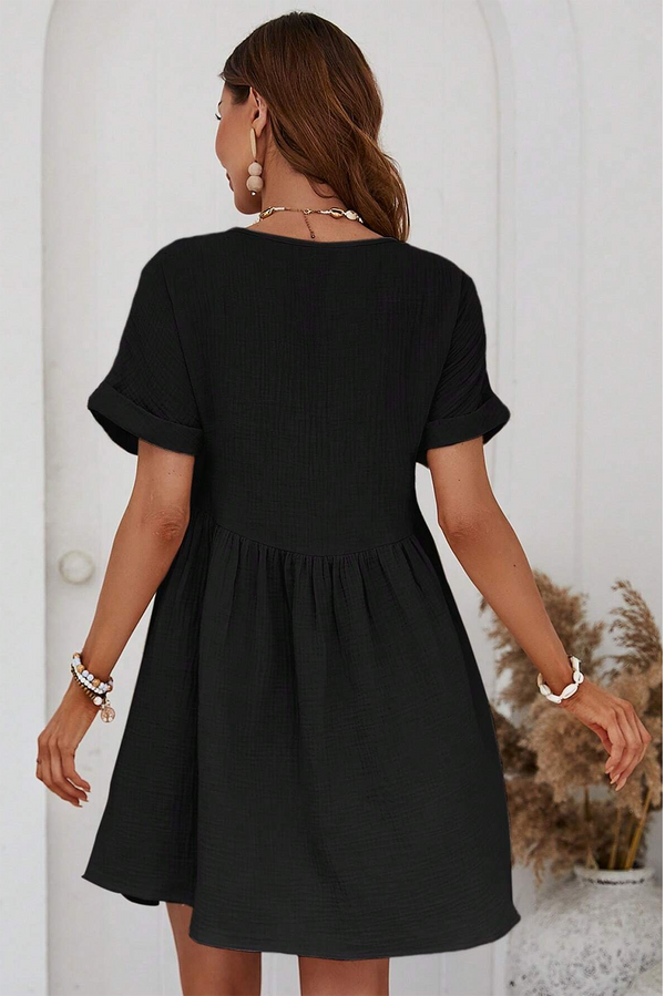 Women’s Black Dress Short Sleeve Lace V Neck Short Flowy Casual Fashion Dresses