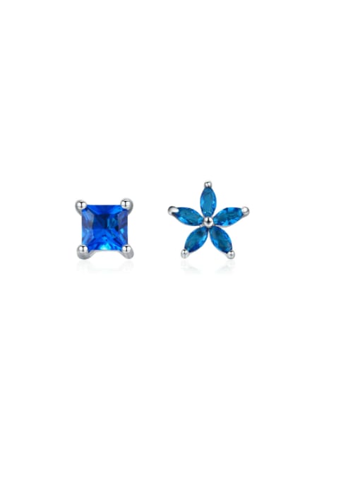 Missmatch Flower Earrings Studs, 925 Sterling Silver Blue Zircon Luxury Stud Earrings