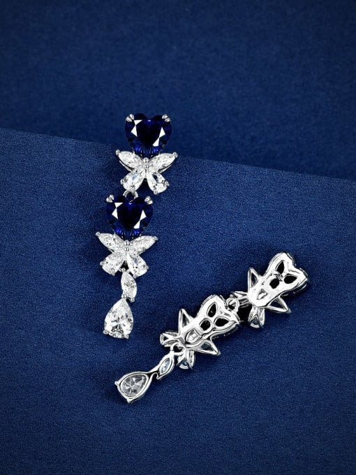 Heart Sapphire Zircon Earrings 925 Sterling Silver Statement Luxury Dangle Earrings