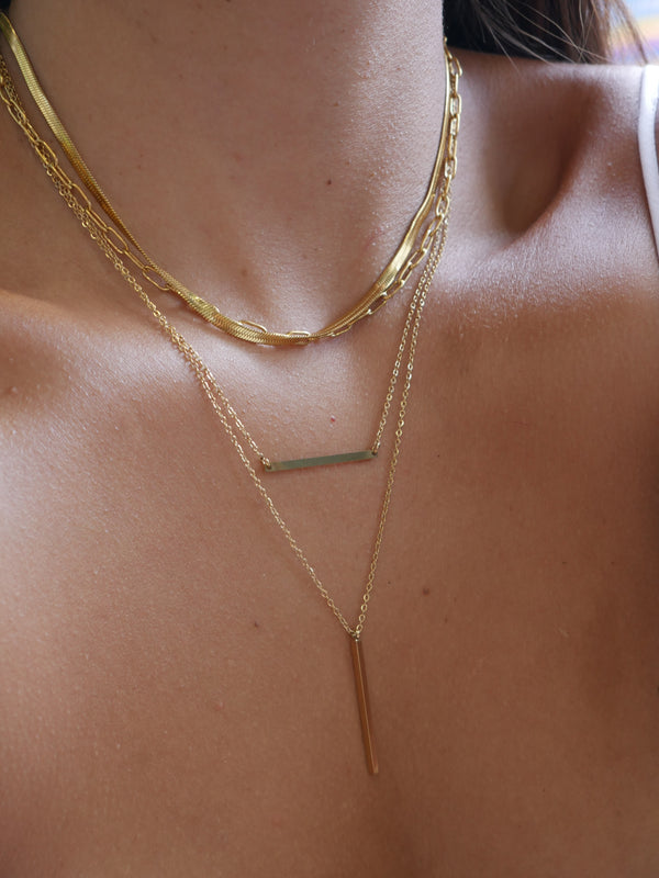 Horizontal Bar Verticle Bar Necklace, Stainless Steel 18k Gold Plated Waterproof Necklace