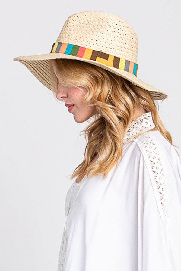 Women's Summer Hat Contrast Wide Brim Straw Hat