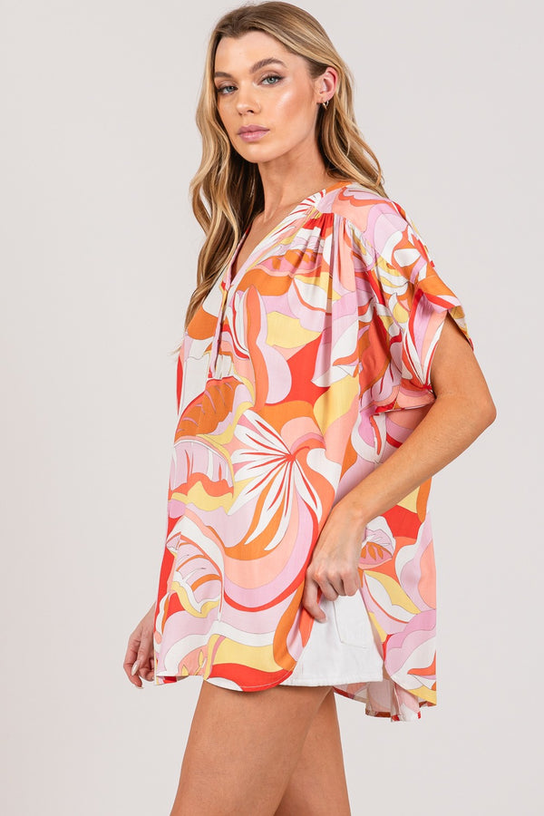 KESLEY Abstract Print Half Button Blouse
