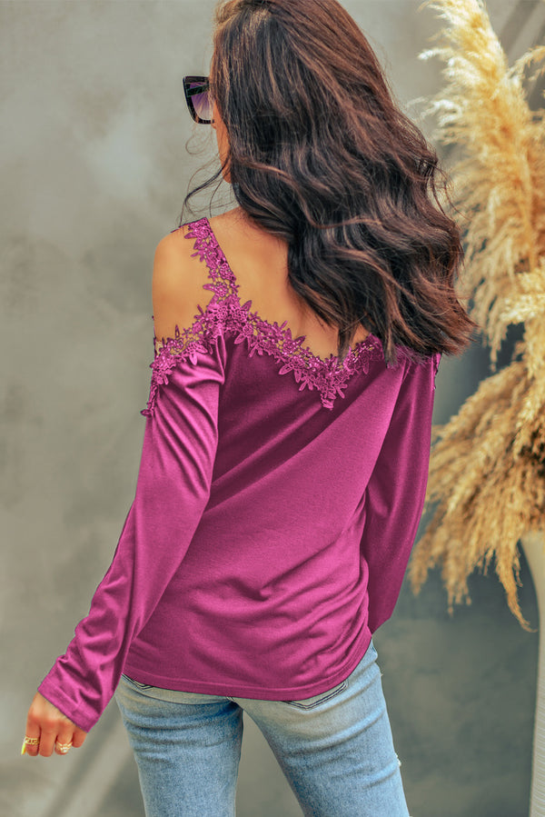 Women's Shirt Lace Detail Cold Shoulder Long Sleeve T-Shirt