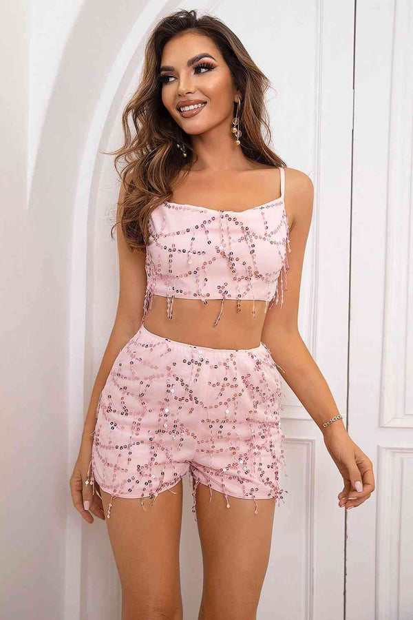 matching outfit set, sexy clothes, clothes, crop top and shorts set, pink crop top, pink shorts, cute clothes,  birthday outfit ideas, fashion 2024, fashion 2025, tiktok fashion, outfit ideas, cute clothes, sexy clothes, pink clothes, sparkly pink top, festival fashion, concert outfit ideas, vacation outfits, cute vacation clothes