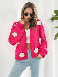 Floral Open Front Sweater Women's Long Sleeve Cardigan with flowers
