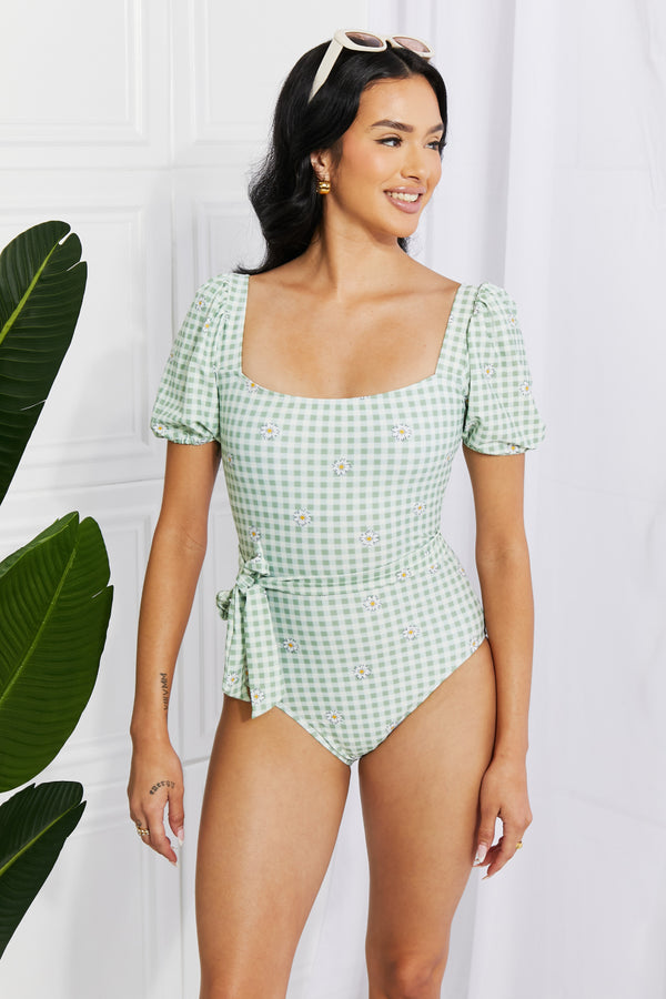KESLEY One-Piece swimsuit Puff Sleeves Women's Classy Short Sleeve 1 piece Swimsuit
