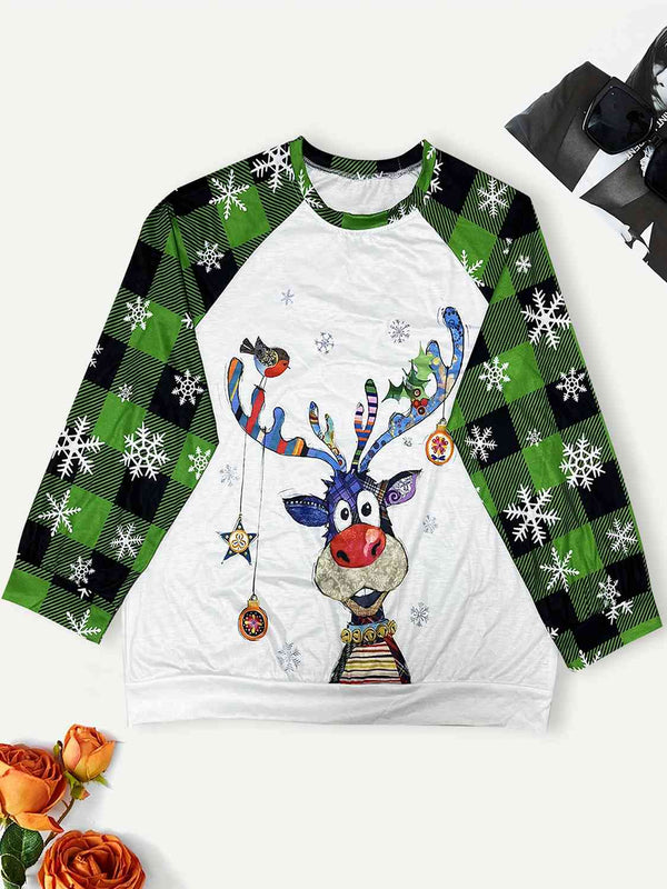 Plus Size Reindeer Graphic Snowflake Christmas Holiday Sweatshirt