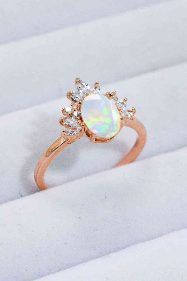 Rose Gold Opal RIng 925 Sterling Silver