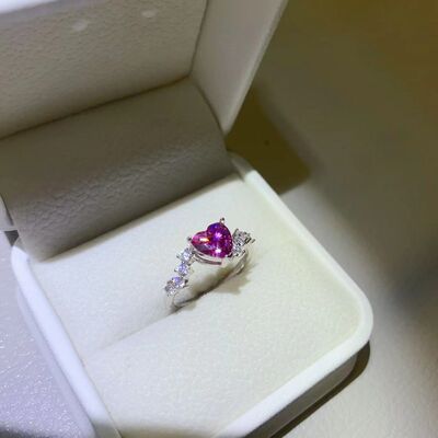 Pink Heart Ring 1 Carat Moissanite 925 Sterling Silver Fine Jewelry