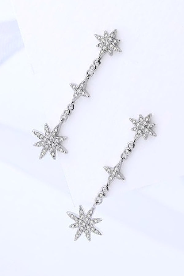 Star Dangle Earrings 925 Sterling Silver Starburst Jewelry