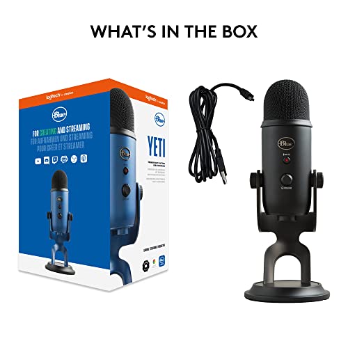 Logitech for Creators Blue Yeti USB Microphone for Gaming, Streaming, Podcasting, Twitch, YouTube, Discord, Recording for PC and Mac, 4 Polar Patterns, Studio Quality Sound, Plug & Play-Blackout