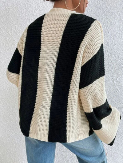 Striped Button Up Cardigan Fashion Open Sweater