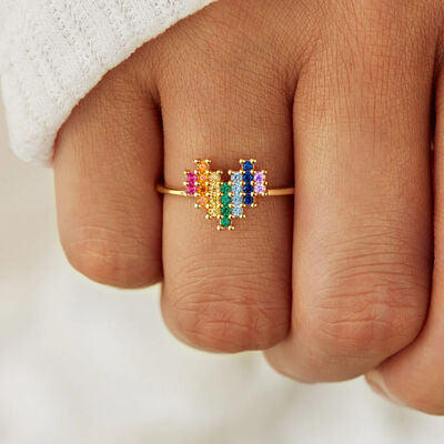 Ring, rings, women’s rings, sterling silver rings, size 6 rings, size 7 rings, size 8 rings, size 9 rings, waterproof rings, heart rings, heart jewelry, rainbow jewelry, rainbow accessories, ring with rhinestones, fine jewelry, birthday gifts, anniversary gifts, graduation gifts