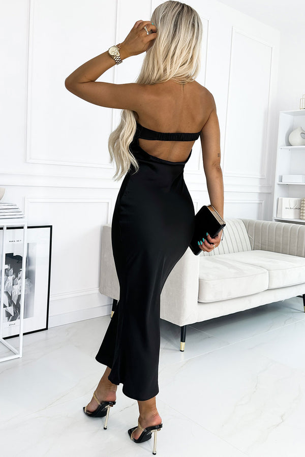 Women's Sexy Black Cutout Strapless Bodycon Midi Dress
