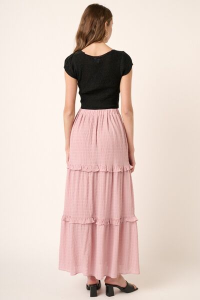 Casual Pink Long Skirt Mittoshop Drawstring High Waist Frill Flowy Maxi Skirt