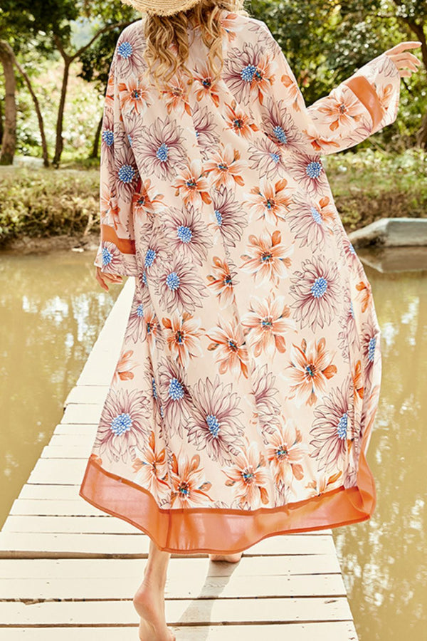 Bikini Coverup Kimono Floral Open Front Duster Long Swimsuit Cover Up