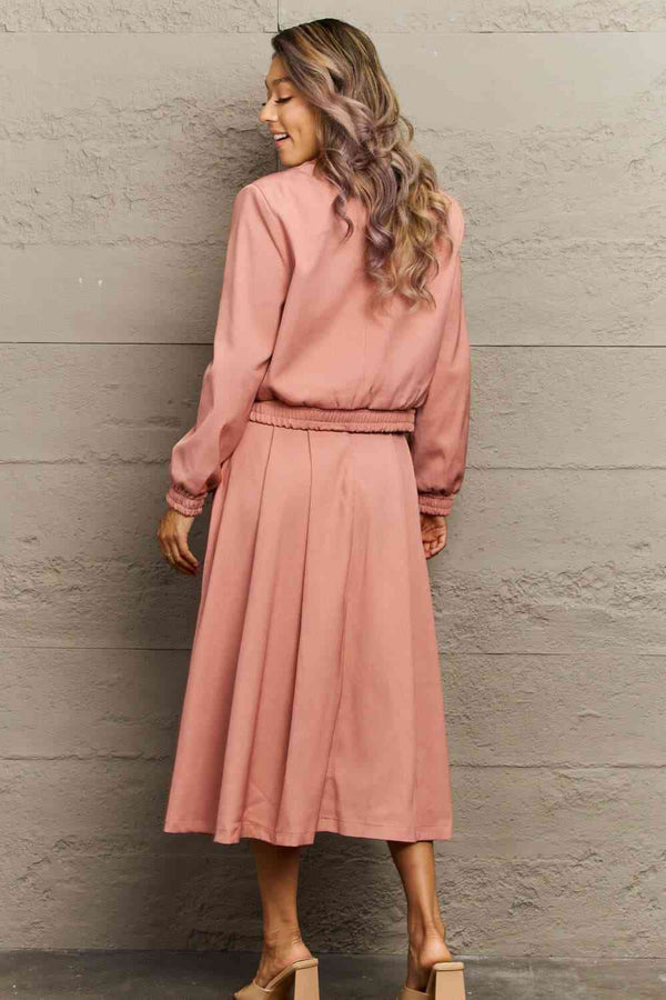 Long Sleeve Jacket and Midi Skirt Set Matching Outfit Fahsion Set