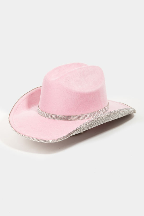 Pink Cowboy Hat Women's Pave Rhinestone Trim Faux Suede Hat