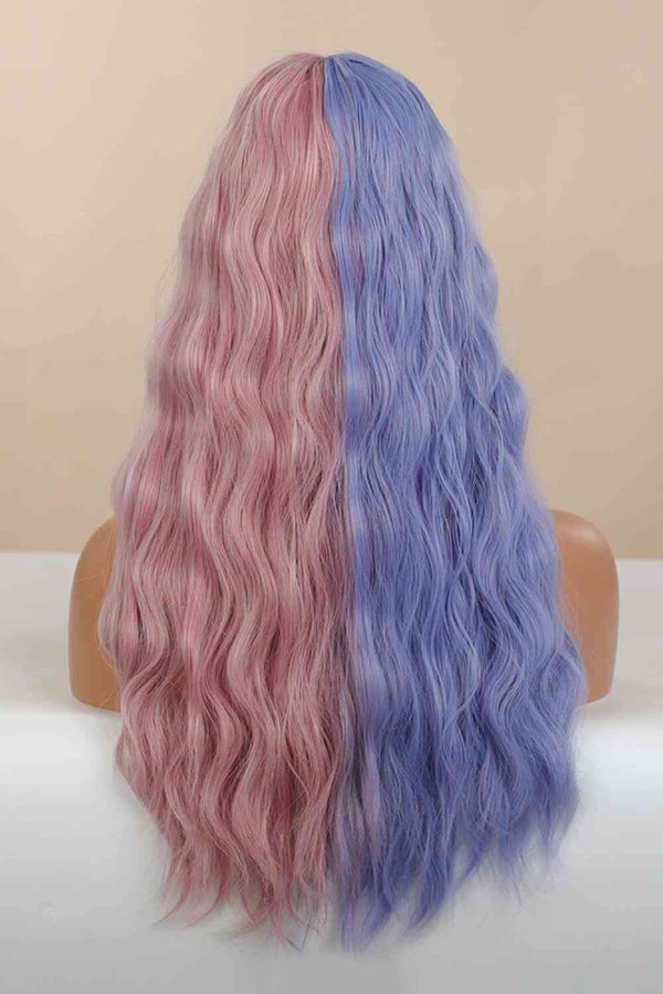 Blue/Pink Split Dye Wig, Two Color Wig, 13*1" Full-Machine Wigs Synthetic Long Wave 26"