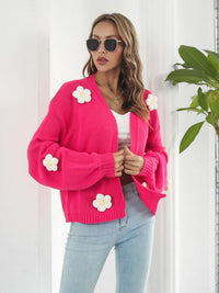 Floral Open Front Sweater Women's Long Sleeve Cardigan with flowers