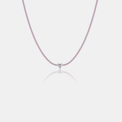 Heart Tennis Necklace Pink Zircon 925 Sterling Silver Luxury Choker Necklaces