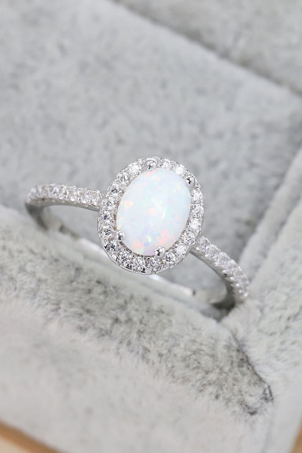 Opal Ring 925 Sterling Silver Halo Zircon Luxury Chakra Birthstone Rings