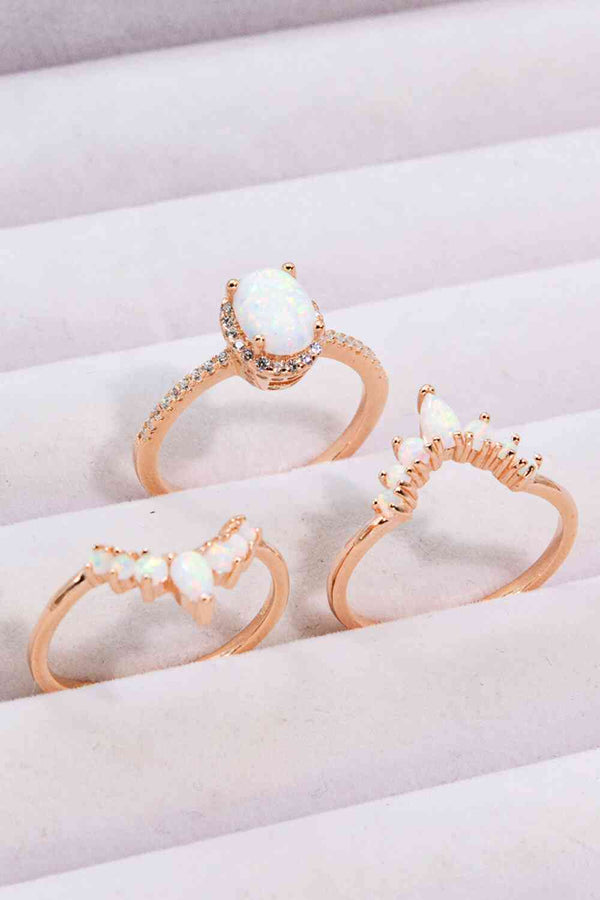 Rose Gold Opal Ring Set  and Zircon Three-Piece Rings
