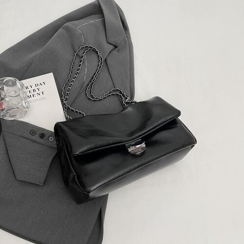 Black Purse Textured PU Leather Shoulder Bag