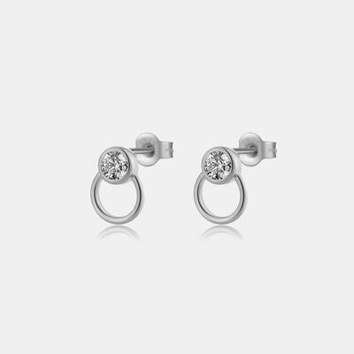 Circle Stud Earrings Inlaid Bezel Zircon 925 Sterling Silver Hypoallergenic Luxury