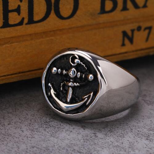 Silver Mens Ring, Titanium Steel Anchor Signet Ring