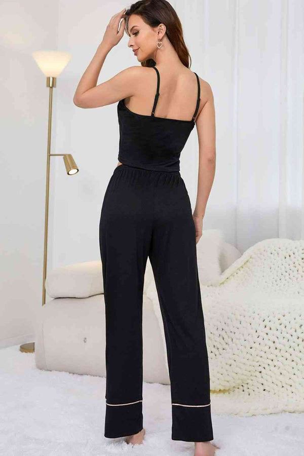 Womens Pajamas Contrast Trim Cropped Cami and Pants Loungewear Set