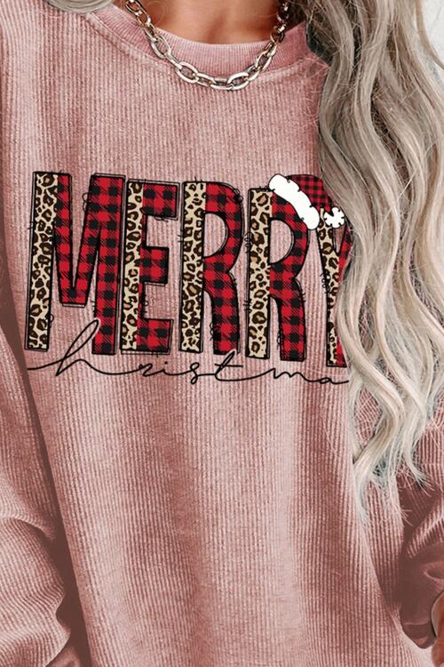 MERRY CHRISTMAS Round Neck Long Sleeve Holiday Christmas Sweater Sweatshirt