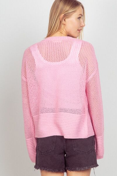 Womens Fashion Sweater Open Front Long Sleeve Pink Cardigan