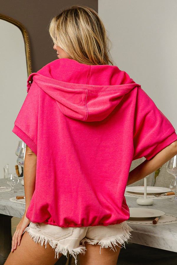 Pink Fashion Sweater for the Spring Short Sleeve Half Zip Up Hoodie Sweatshirt 100% Cotton Luxury Fashion