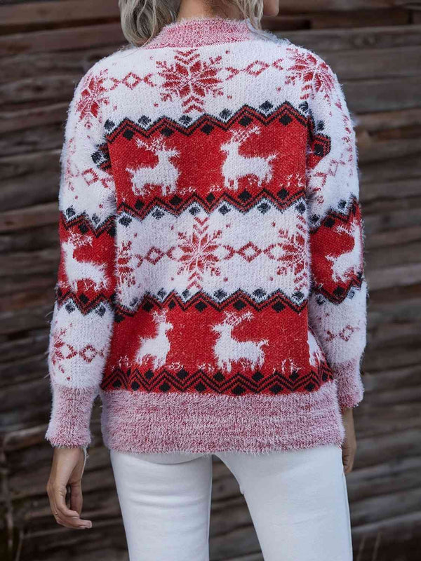 Reindeer & Snowflake Round Neck Christmas Sweater