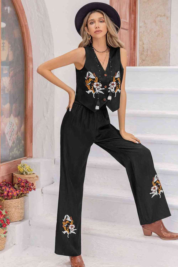 Matching Outfit Set Womens Casual Boho V-Neck Tank Top and Long Pants Set