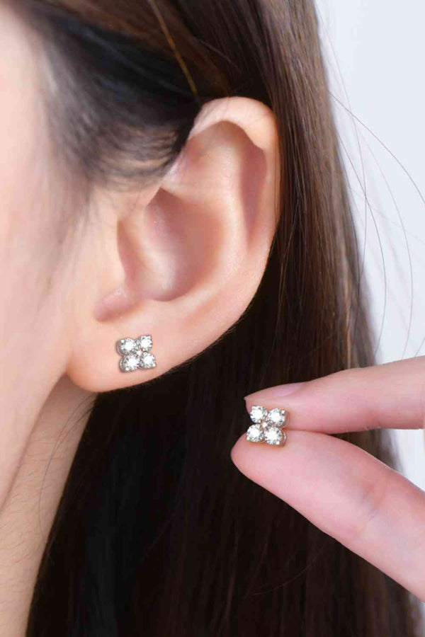 Moissanite 925 Sterling Silver Four-Leaf Clover Shape Screw on Earrings