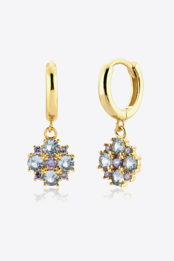 Flower Hoop Earrings 925 Sterling Silver Gold Vermeil Zircon Huggies Womens Jewelry