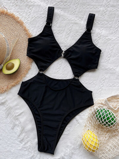 Sexy Black Bikini Cutout Plunge One-Piece Swimsuit