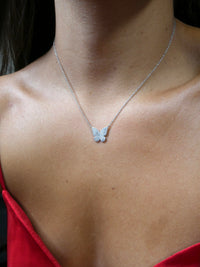 Butterfly Necklace, .925 Sterling Silver Pave Cubic Zirconia Dainty Statement Necklace