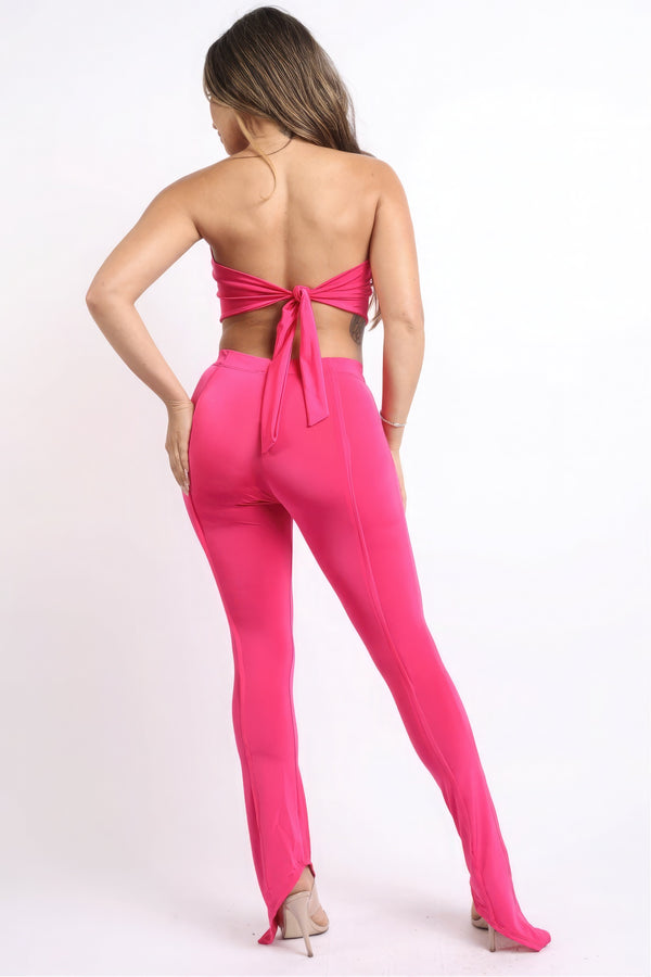 Matching Outfit Set Sexy Pink Crop Top and Pants Fashion Set Women's Handkerchief Tube Top and trousers Set